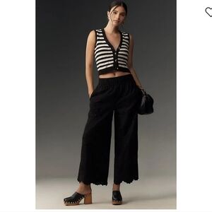 Anthropologie The Somerset Crochet Pull on  Black Wide-Leg Pants with Embroidery